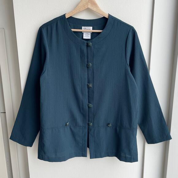 90s Vintage Teal Geometric Lightweight Shirt Jacket- Size 12P - Picture 10 of 10